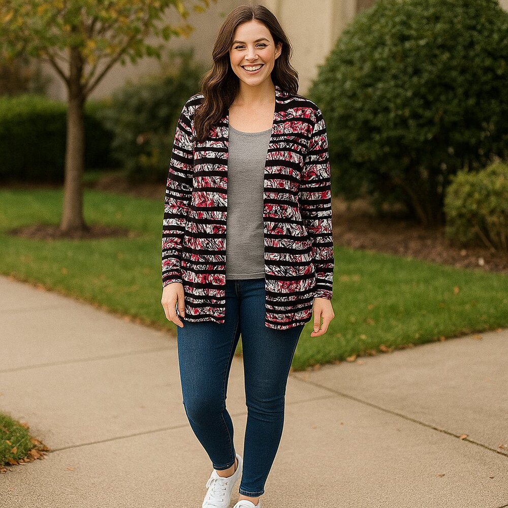 Belldini Womens Colorful stripe print open cardigan Size XL